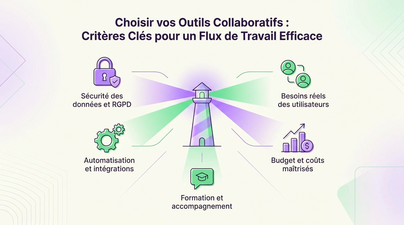 Infographie détaillant les critères de sélection d'une plateforme collaborative en entreprise