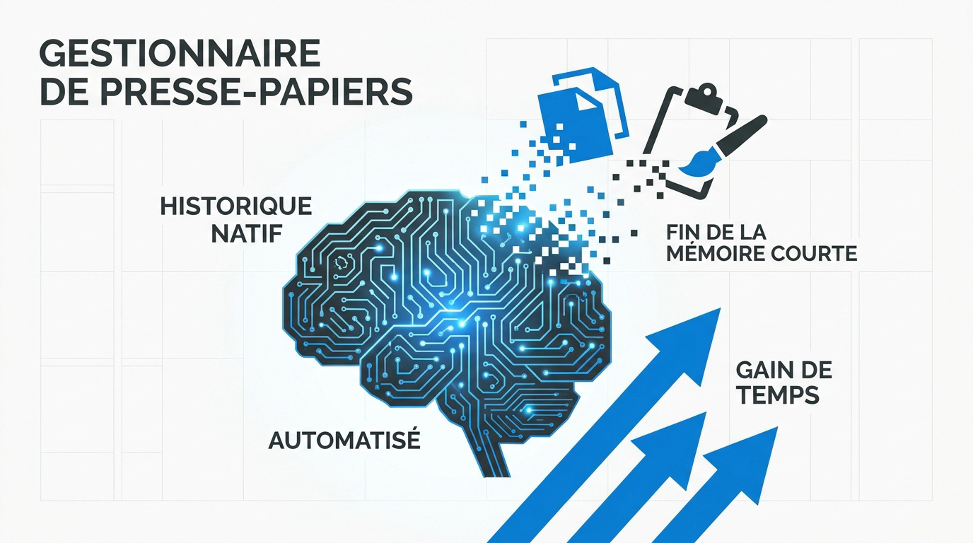 Interface d'un gestionnaire de presse-papier affichant l'historique des éléments copiés